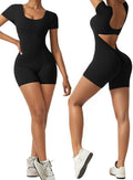 Women's Square Neck Short Sleeve Jumpsuit - Open Back & Tummy Control