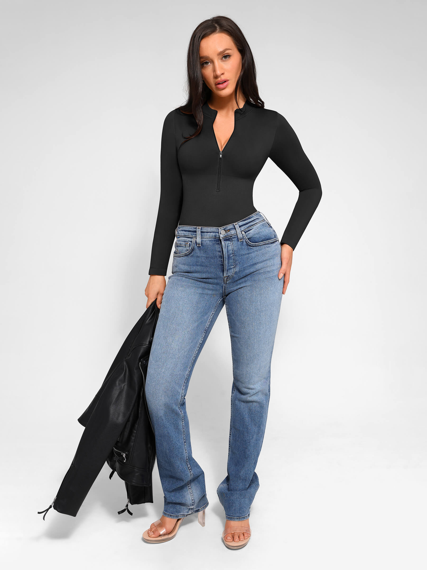 Long Sleeve Zipper Seamless Bodysuit