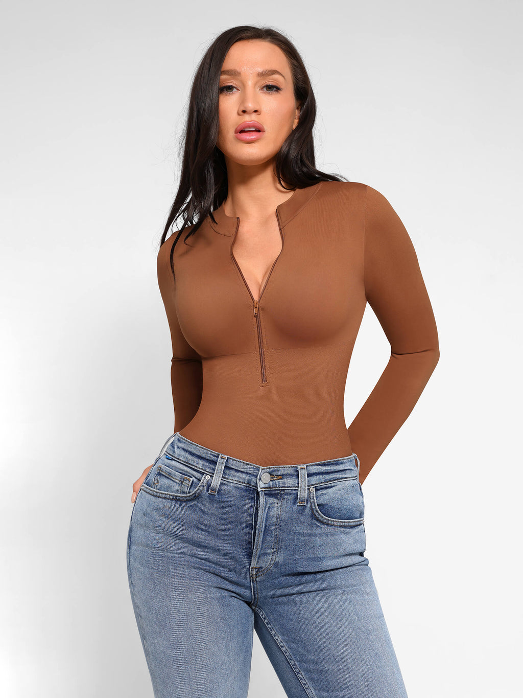 Long Sleeve Zipper Seamless Bodysuit