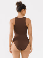 Crew Neck Invisible Zip Ribbed Seamless Bodysuit