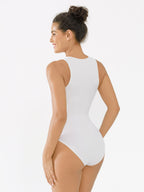 Crew Neck Invisible Zip Ribbed Seamless Bodysuit