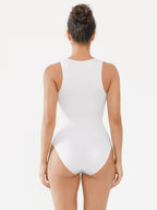 Crew Neck Invisible Zip Ribbed Seamless Bodysuit