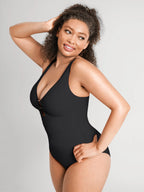 Deep V Metal Ring Ruched Sculpting Swimsuit