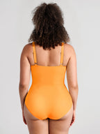 Deep V Metal Ring Ruched Sculpting Swimsuit