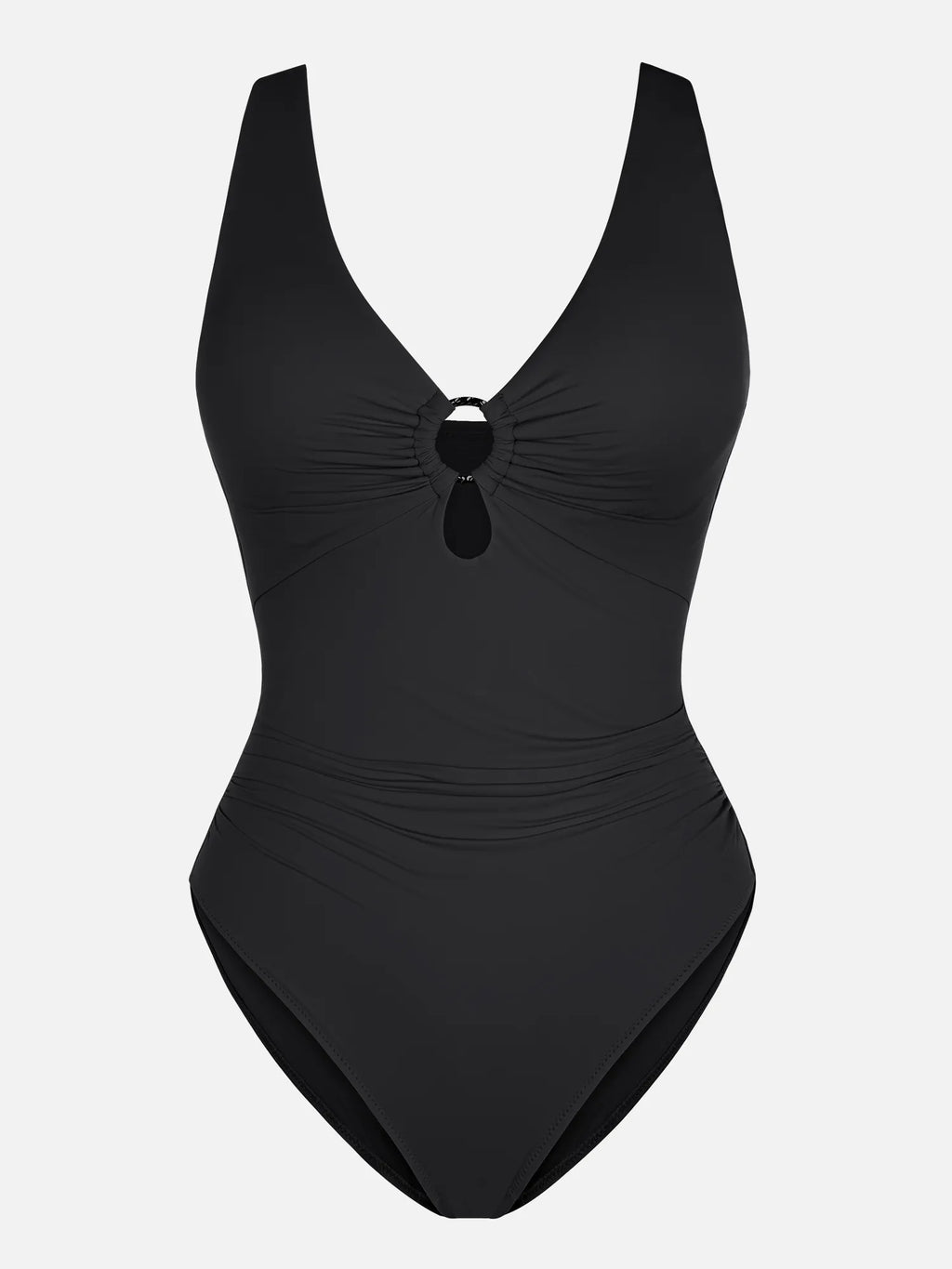 Deep V Metal Ring Ruched Sculpting Swimsuit