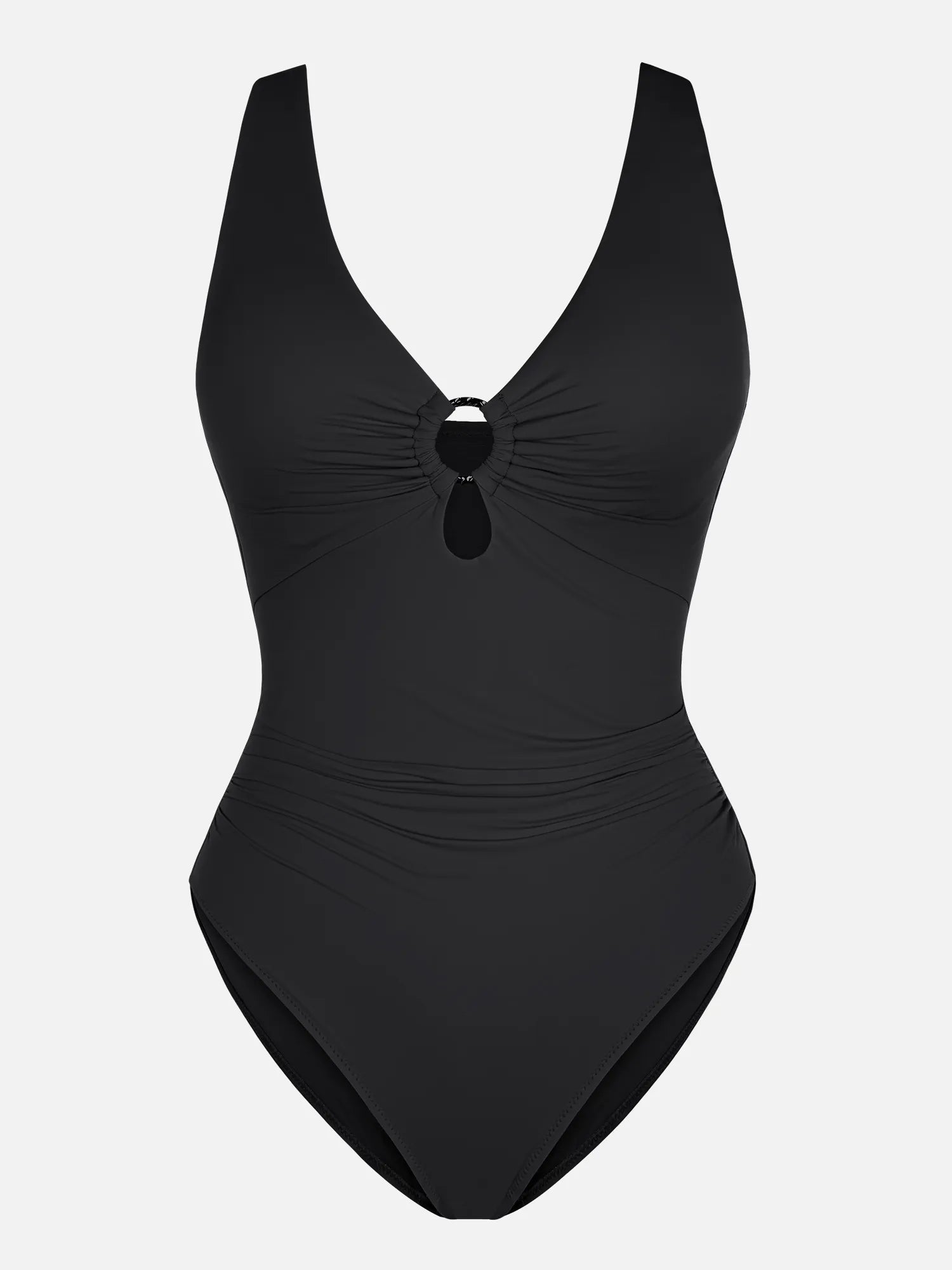 Deep V Metal Ring Ruched Sculpting Swimsuit