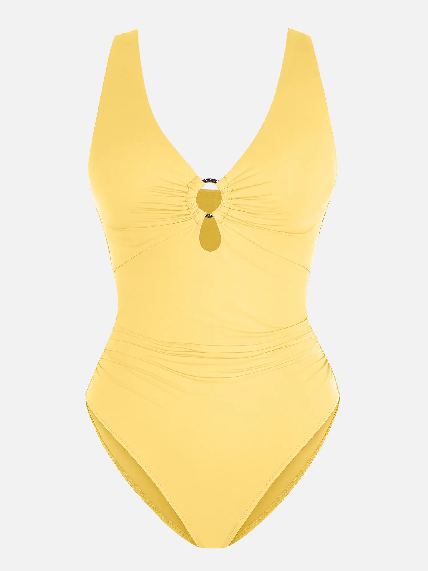 Deep V Metal Ring Ruched Sculpting Swimsuit