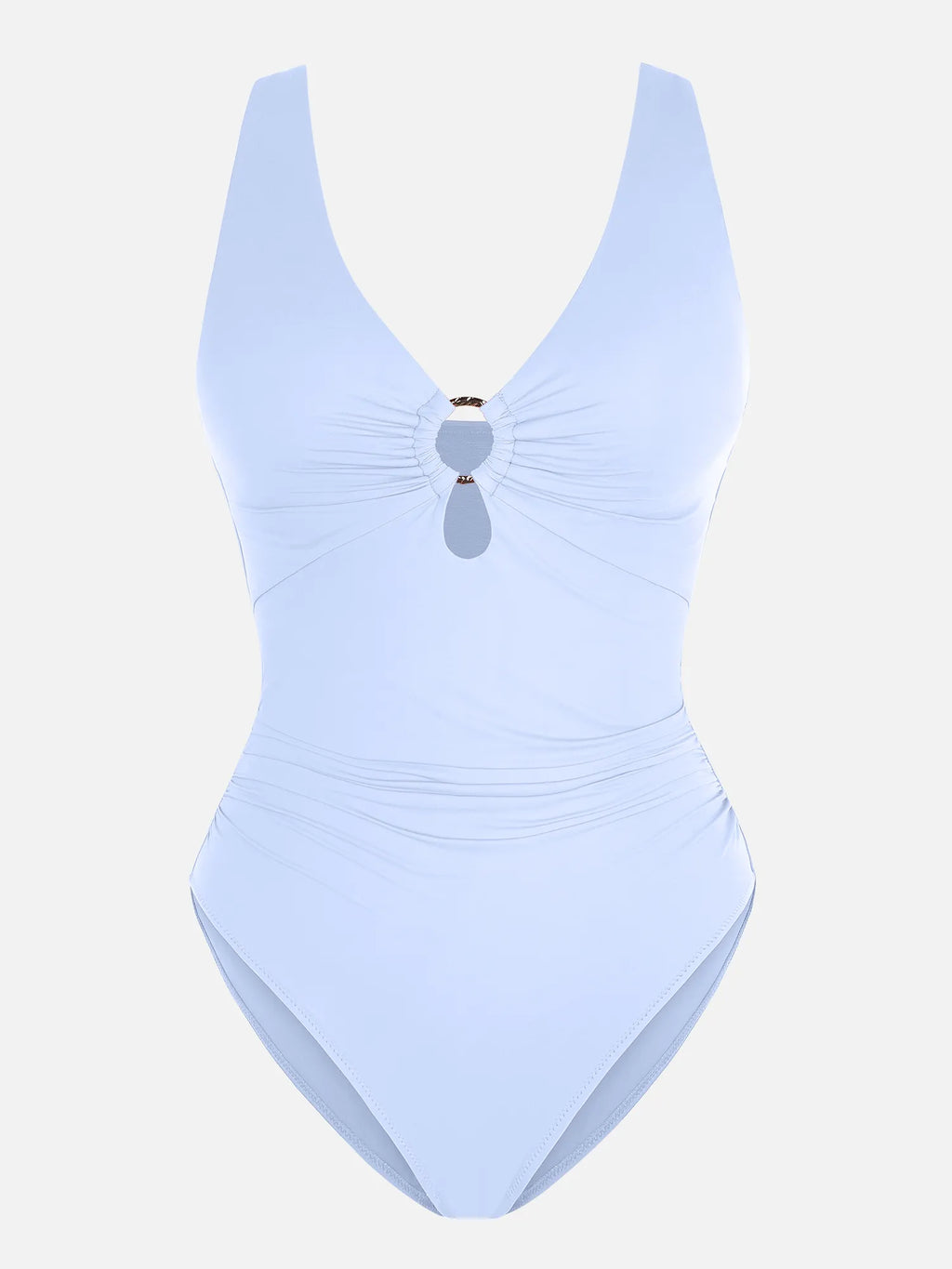 Deep V Metal Ring Ruched Sculpting Swimsuit