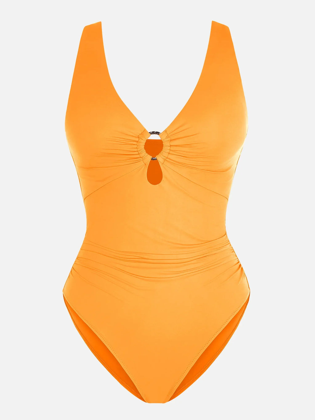 Deep V Metal Ring Ruched Sculpting Swimsuit