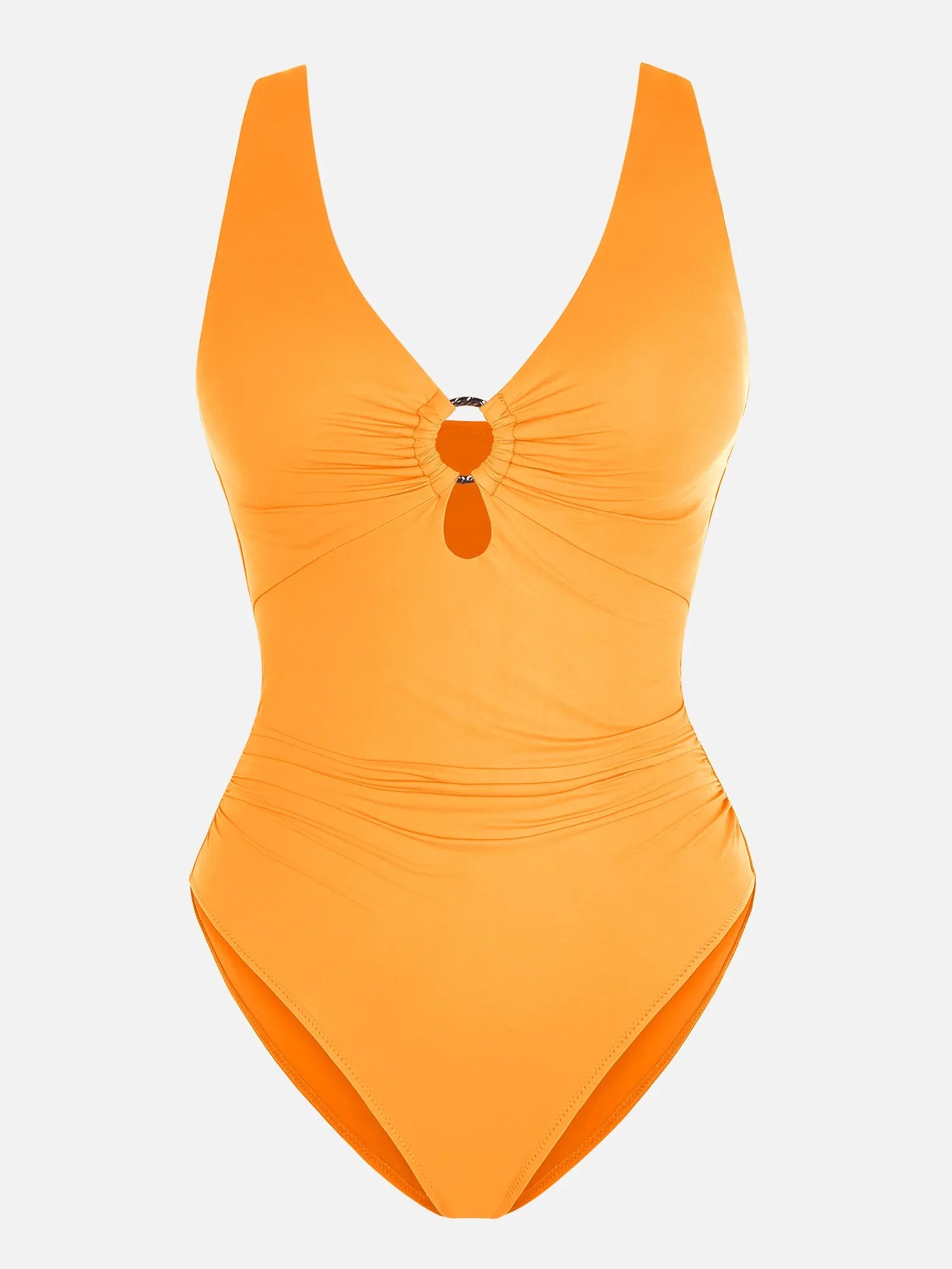 Deep V Metal Ring Ruched Sculpting Swimsuit