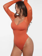 Mesh Panel V-Neck Bodysuit