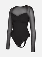 Mesh Panel V-Neck Bodysuit