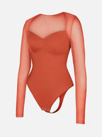 Mesh Panel V-Neck Bodysuit