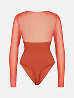 Mesh Panel V-Neck Bodysuit