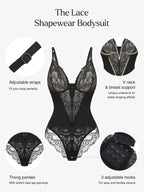 Shapewear Lace Deep V-Neck Sculpting Thong Bodysuit
