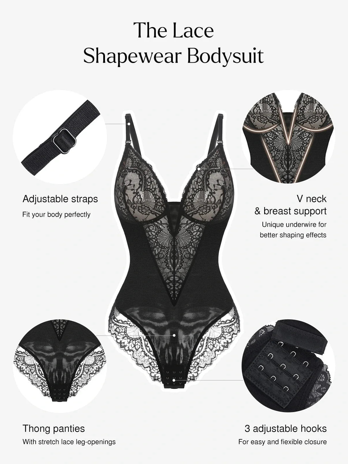 Shapewear Lace Deep V-Neck Sculpting Thong Bodysuit