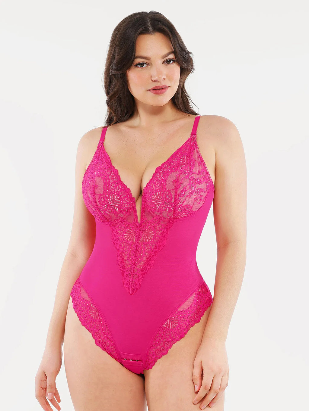 Shapewear Lace Deep V-Neck Sculpting Thong Bodysuit