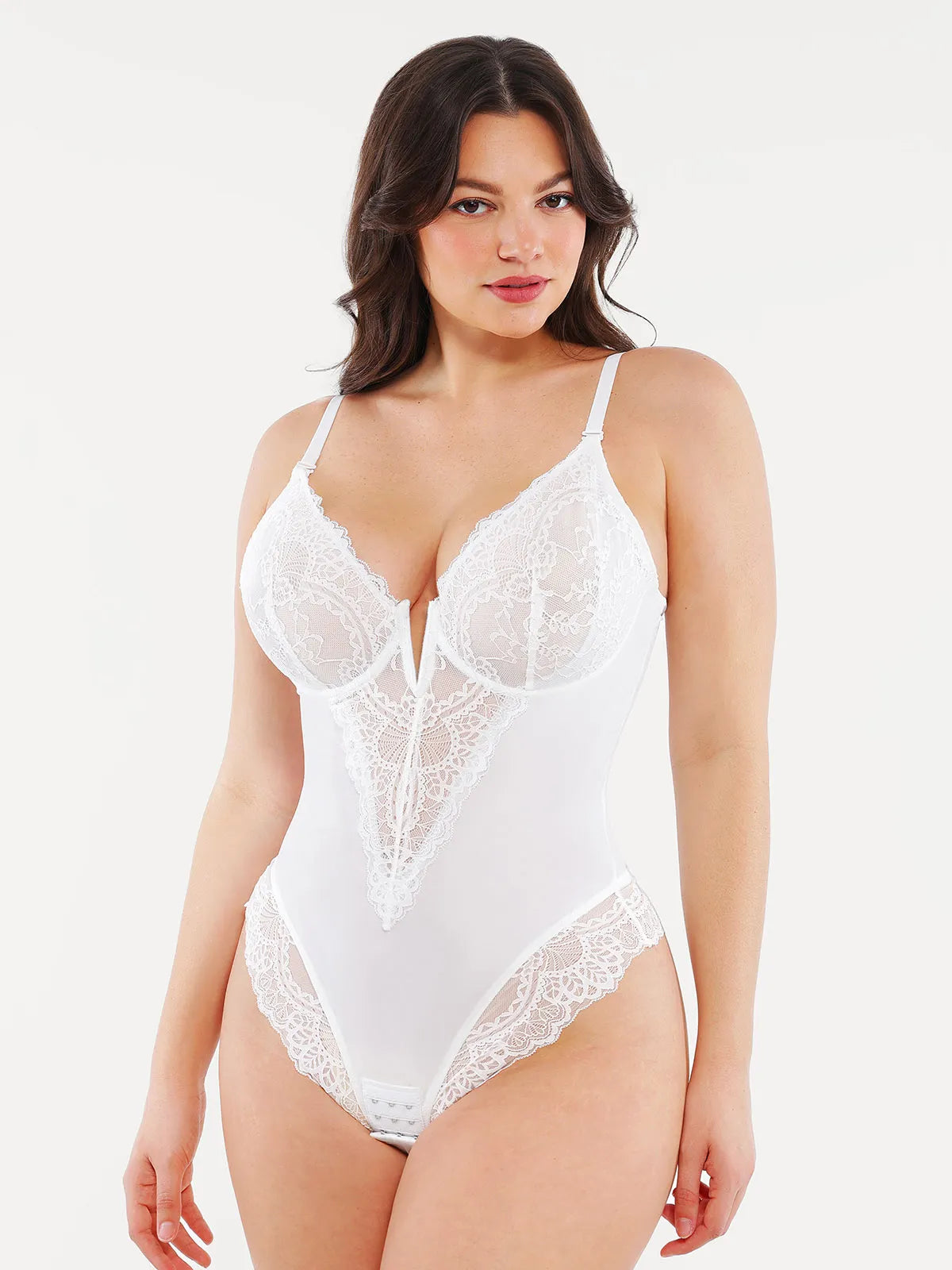 Shapewear Lace Deep V-Neck Sculpting Thong Bodysuit