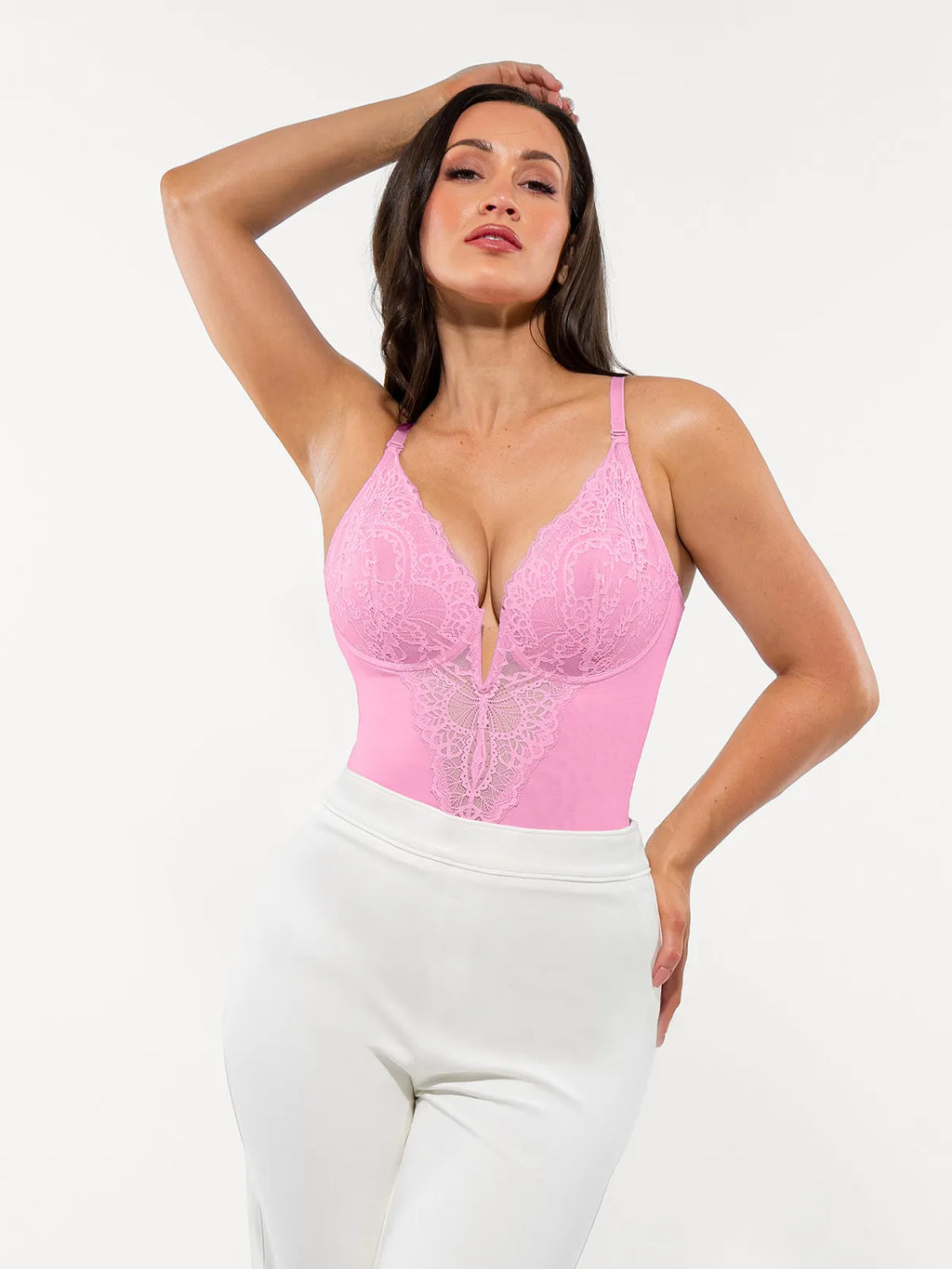 Shapewear Lace Deep V-Neck Sculpting Thong Bodysuit